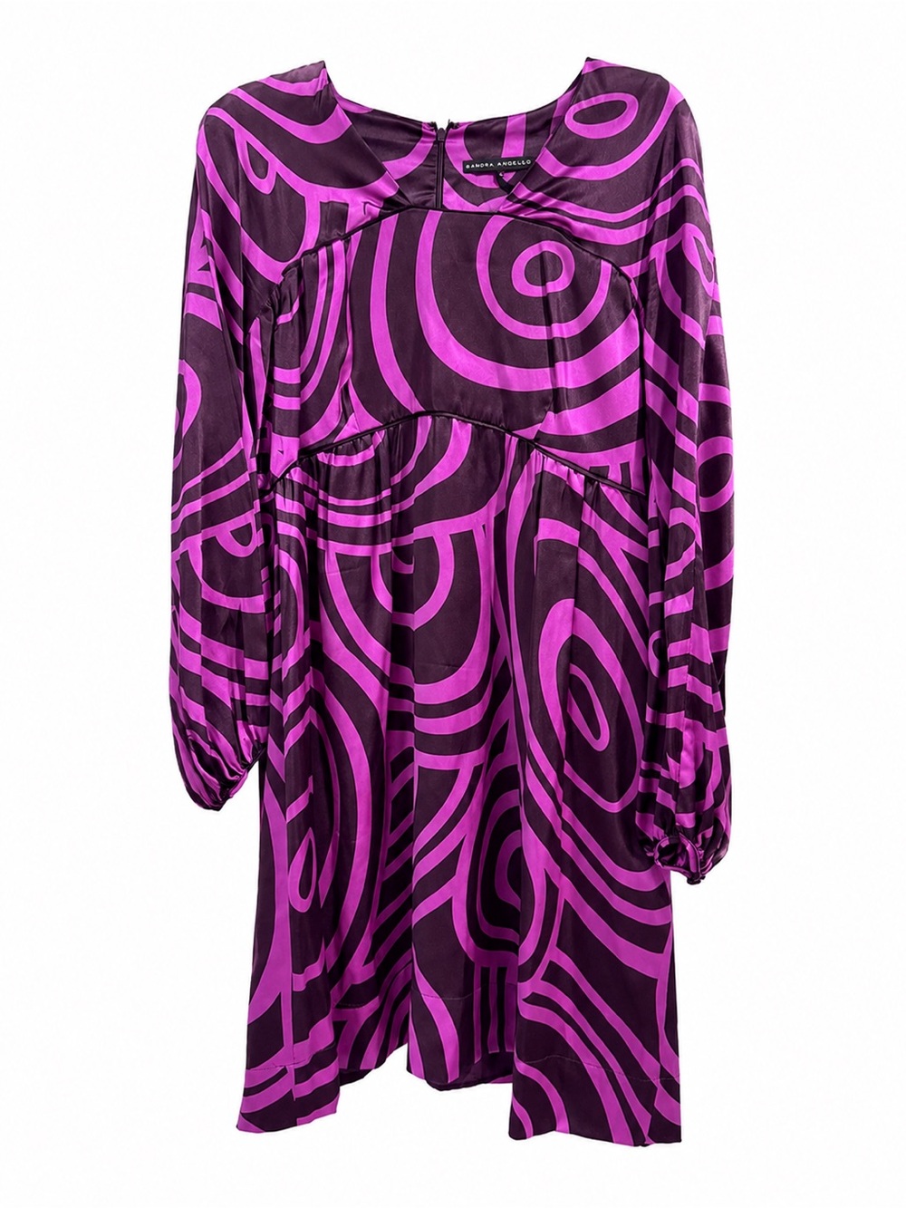 Long-Sleeve Swirl Print Mini Dress in Magenta and Dark Purple